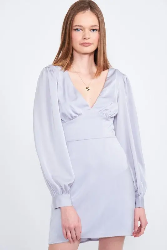Satin V Neck Mini Dress
